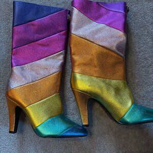New KURT GEIGER LONDON RAINBOW KENSINGTON Leather BOOT size36.5, 6.5 $296!